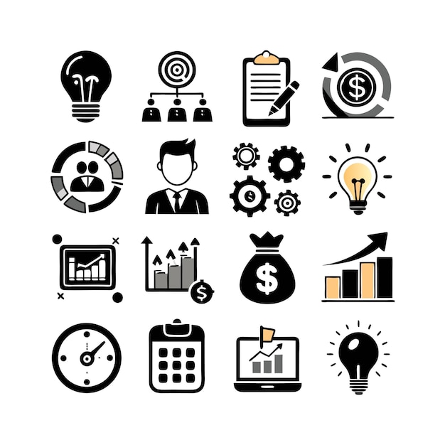 Business and Finance Icon Set Collection Vector Illustration for Documents Websites and Applications