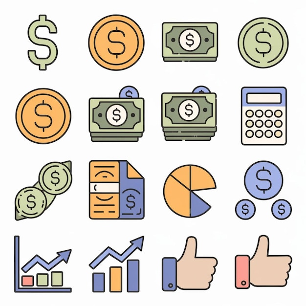 Vector business and finance icons money graphs charts documents vector icon set