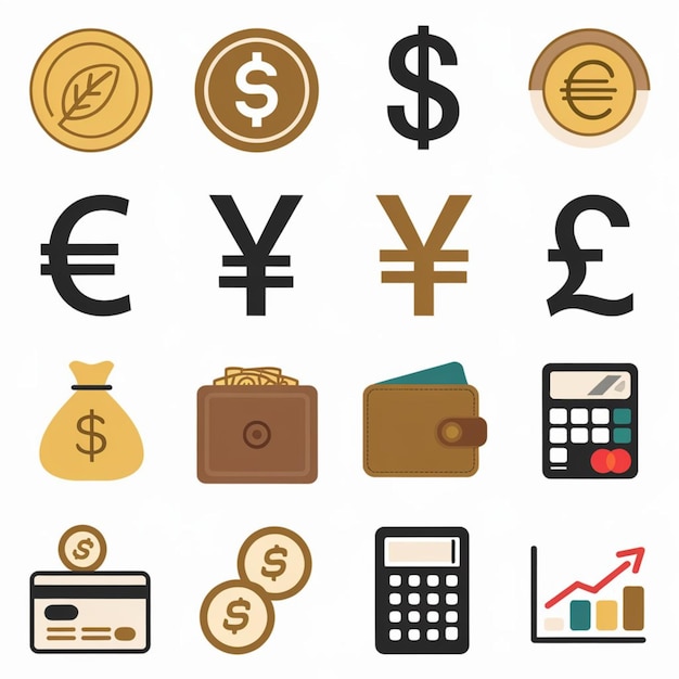 Vector business and finance icons money graphs charts documents vector icon set