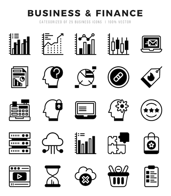 Business Finance icons Pack Lineal Filled icons set Business Finance collection set