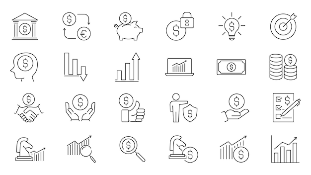 Business and finance line icons set Finance line icon collection Vector illustration