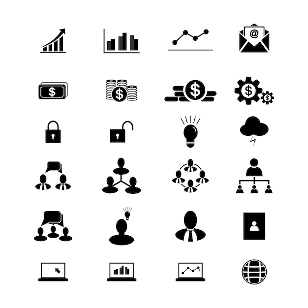 Business and finance web icon set black color icon collection vector