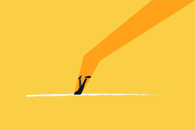 Vector business and financial crisis vector concept with businessman diving into sea symbol of market crash