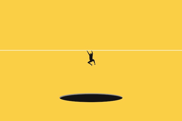 Vector business and financial crisis vector concept with businessman levitating and trying do not fall