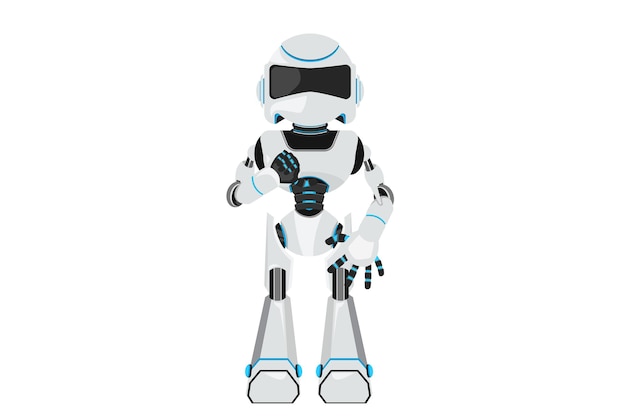 Business flat cartoon style drawing robot showing thumbs down sign gesture Dislike disagree disappointment disapprove no deal Robotic artificial intelligence Graphic design vector illustration