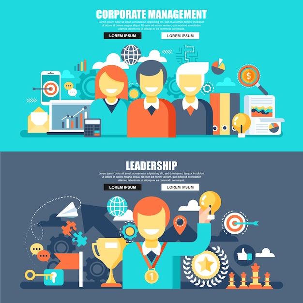 Business flat concept web banner of corporate management