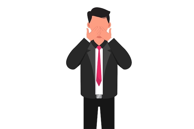 Business flat drawing businessman keep secret be quiet concept Keeping mouth shut Shocked man covering mouth with both hand Male worker covering mouth with hand Cartoon design vector illustration