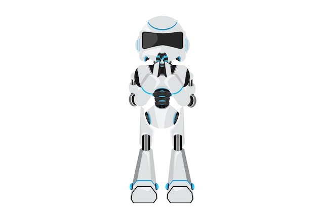 Business flat drawing robot praying hands together Robot holding palm in prayer Emotion body language gesture Humanoid robot cybernetic organism Future robotic Cartoon design vector illustration