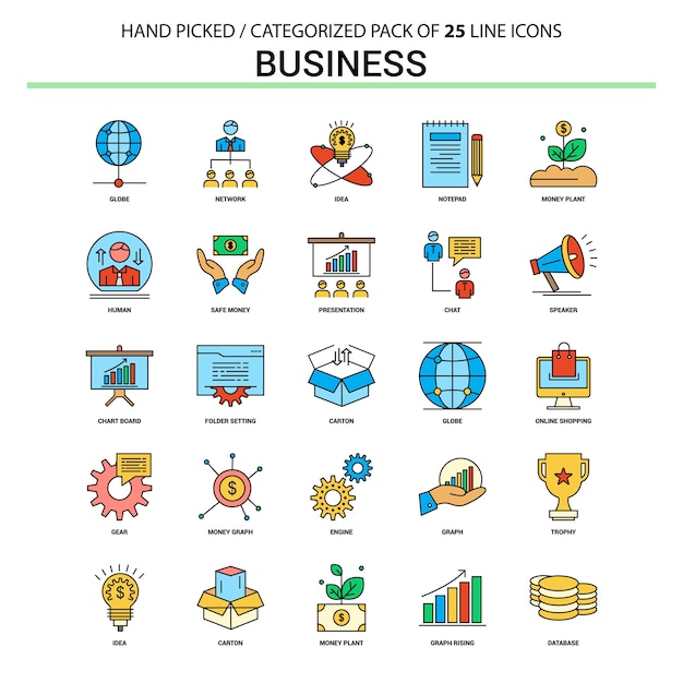 Business Flat Line Icon Set 