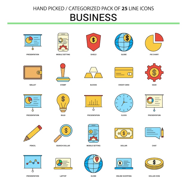 Business Flat Line Icon Set 