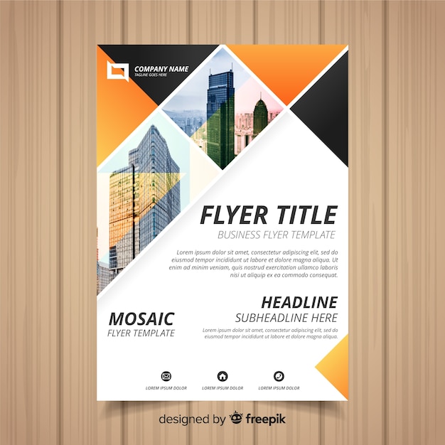 Business flyer template with mosaic pictures