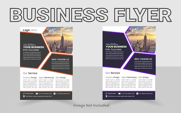 A business flyer with a black and orange background