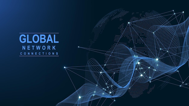 Business global network connection. World map point and line composition concept of global business. Global internet technology. Big data visualization. Vector illustration.