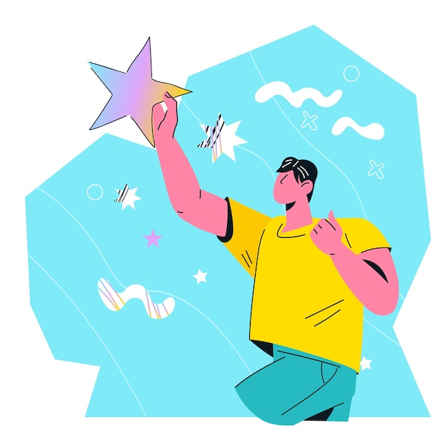 Business goal and achievement success concept Man holding a star as business metaphor