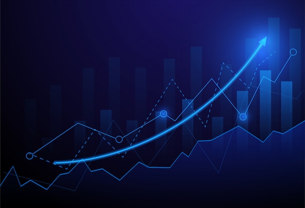 Business graph chart investment trading on blue background.