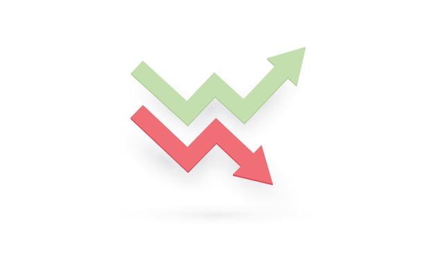 Business graph green and red in up and down arrow shape on white background Profit and loss trading