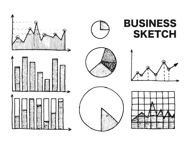 Business graphs set sketch vector illustration