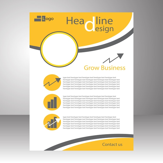 Vector business grow lemon yellow with grey a4 brochure design