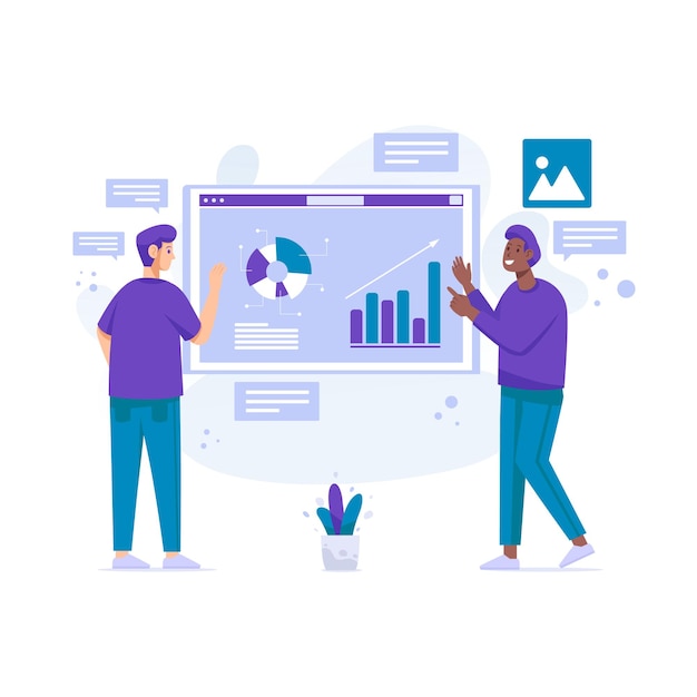 Business Growth Chart Presentation Man People Flat Illustration