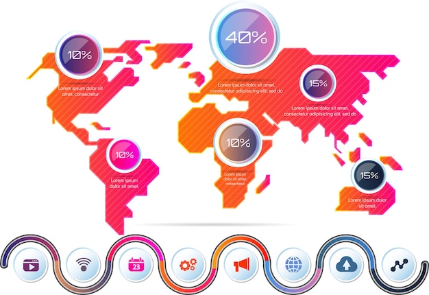 business info chart word with circular maps