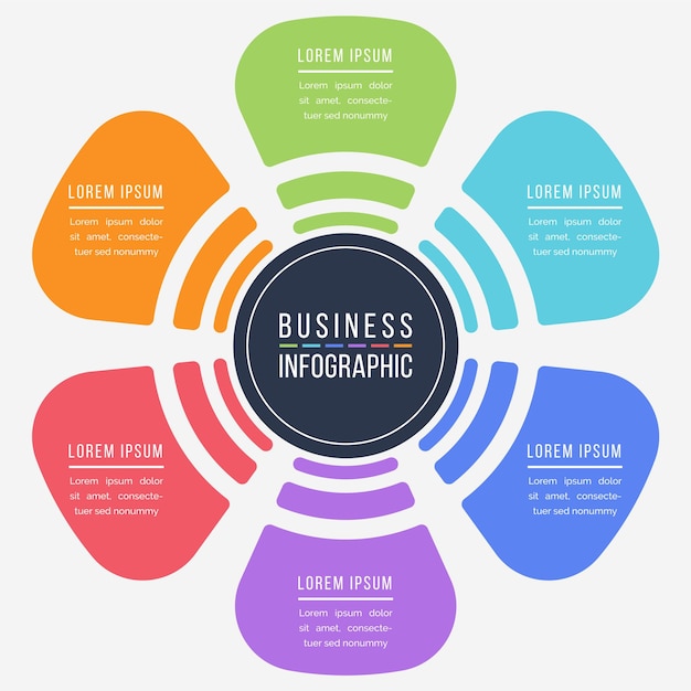 Business Infographic circle design 6 steps objects options or elements business information