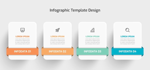 Business Infographic Creative Design with Rectangle Label Icon and 4 Option for Presentation