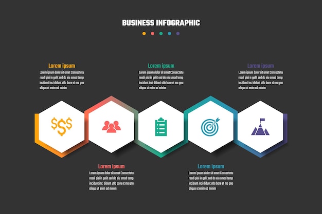 Business infographic design, 5 step timeline vector illustrations