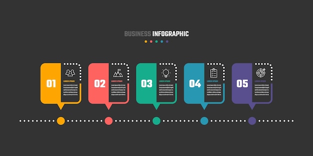 Business infographic design 5 step timeline vector illustrations