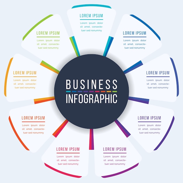 Vector business infographic design 9 steps objects elements or options infographic business circle info