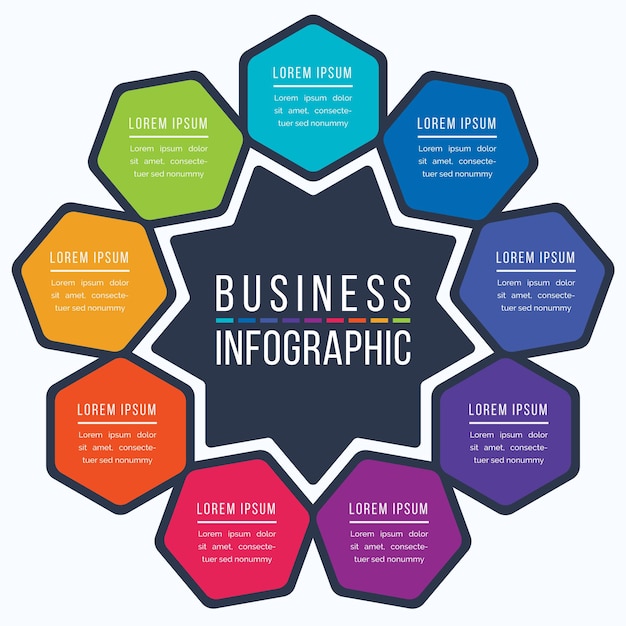 Business Infographic design 9 steps objects elements or options infographic template for business