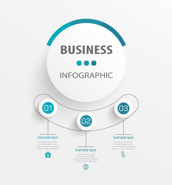 Business infographic design template with 3 options steps or processes