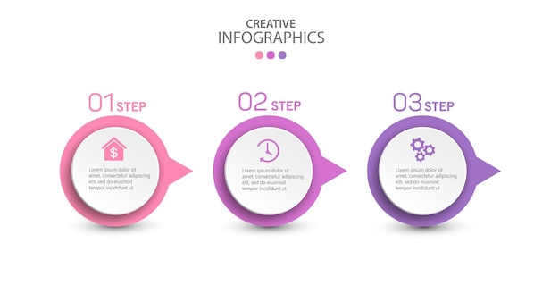 Business infographic design template with 3 options steps or processes