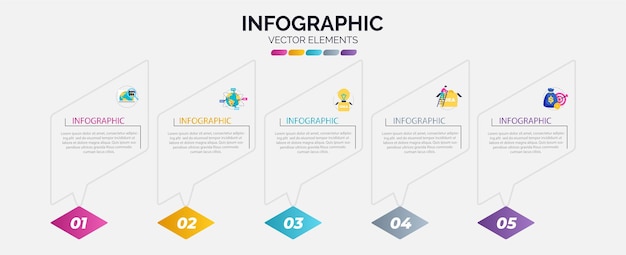 Business infographic design template with 5 options or steps