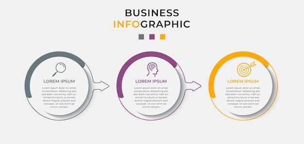 Business Infographic design template with icons and 3 three options or steps.