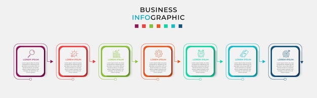 Business Infographic design template   with icons and 7 seven options or steps.