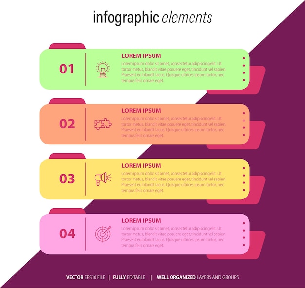 Business infographic element with 4 options steps number vector template design