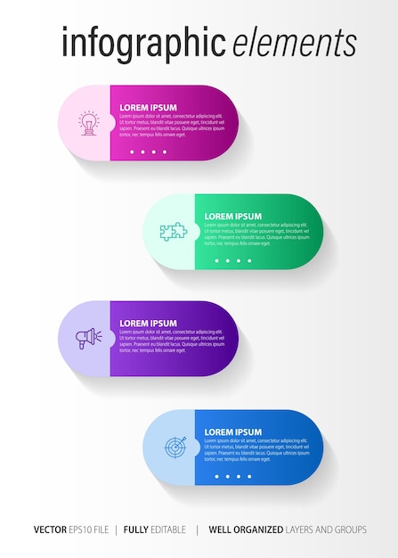 Business infographic element with 4 options steps number vector template design