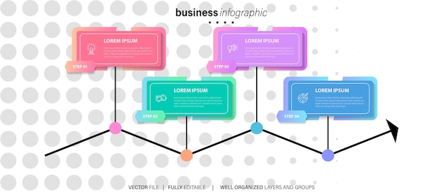 Business infographic element with 4 options steps number vector template design