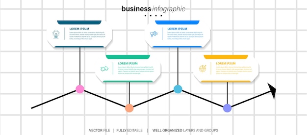 Business infographic element with 4 options steps number vector template design