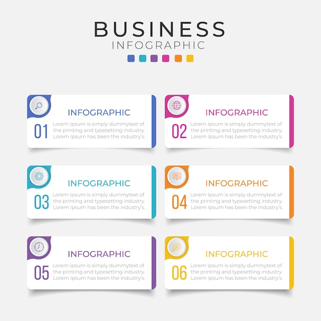 Business infographic element with 6 options, steps, number   template design