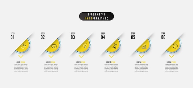 Business infographic element with 6 options steps number vector template design