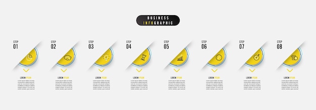 Business infographic element with 8 options steps number vector template design