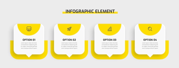 Business Infographic Presentation Template Abstract Design with Yellow Color Icon and 4 Option