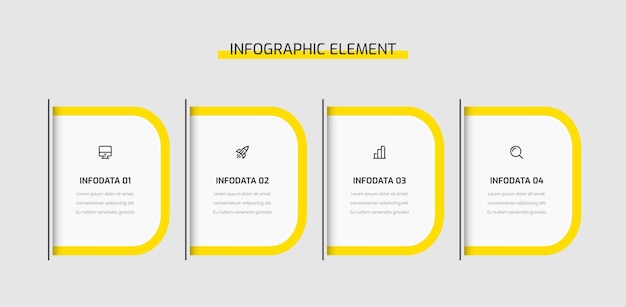 Business Infographic Presentation Template Design with Yellow Color Icon and 4 Option