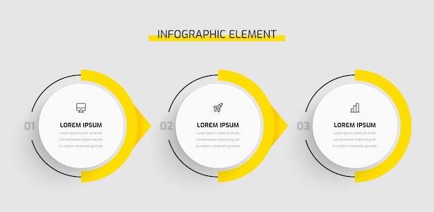 Business Infographic Presentation with Yellow Color 3 Circles Number and Icon