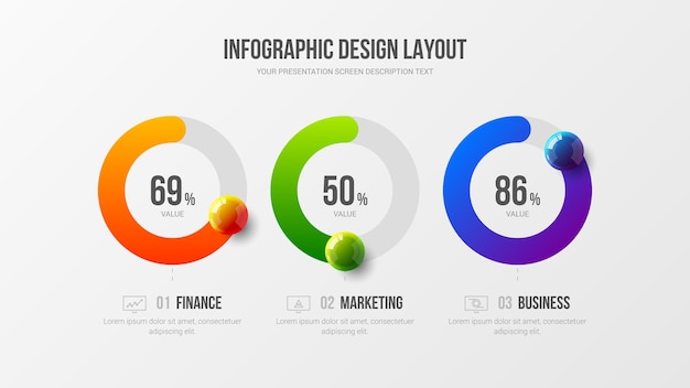 Business infographic radial bar design layout presentation colorful balls illustration