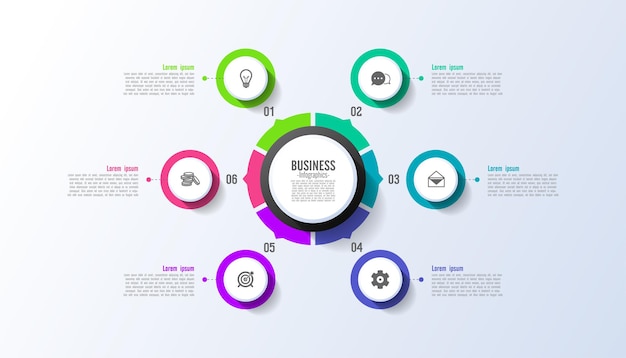 Business infographic template circle colorful elements with six step