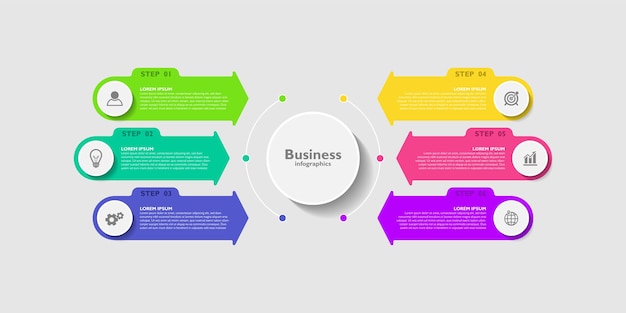 Business infographic template colorful with six step