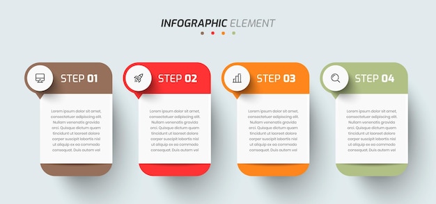 Business Infographic Template Creative Design with Rectangle Label Icon and 4 Step for Presentation