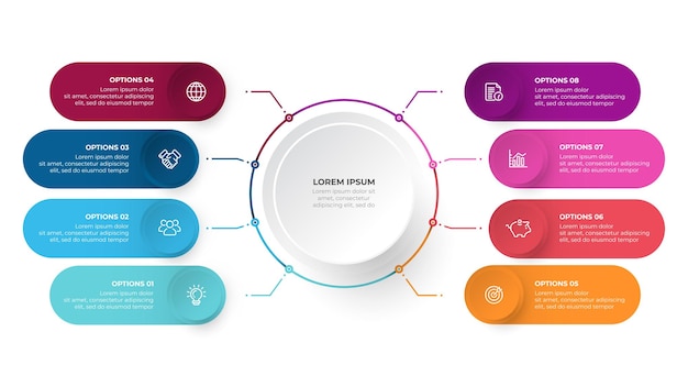 Business infographic template   design with circles and marketing icons Data visualization concept with eight options or steps